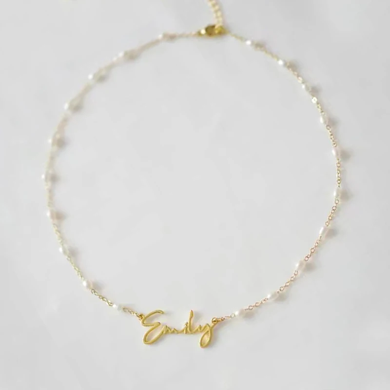 High-quality Unique Name Pendant Necklace Gold Silver-color Stainless Steel Chain Oval Pearl Splicing Collar Birthday Gift