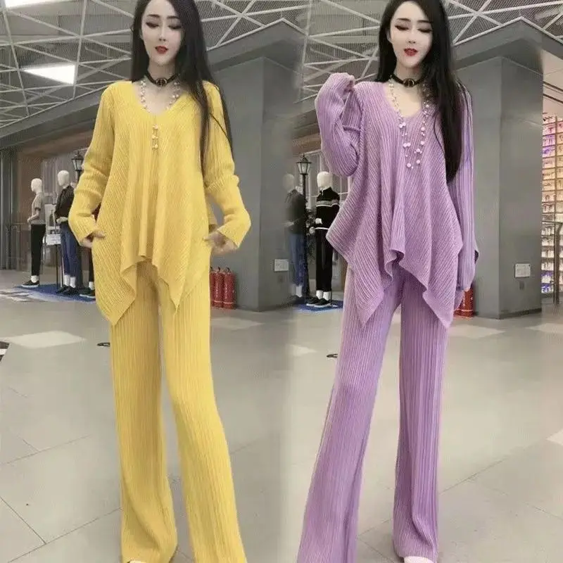 Плиссированный пуловер с v-образным вырезом и длинными рукавами повседневные