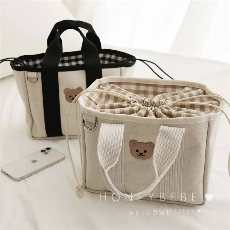Cute Bear Maternity Bag for Baby Diaper Korean Quilted Mommy Bag Nappy Maternity Packs Toiletry Luggage Bag Mom Travel Tote