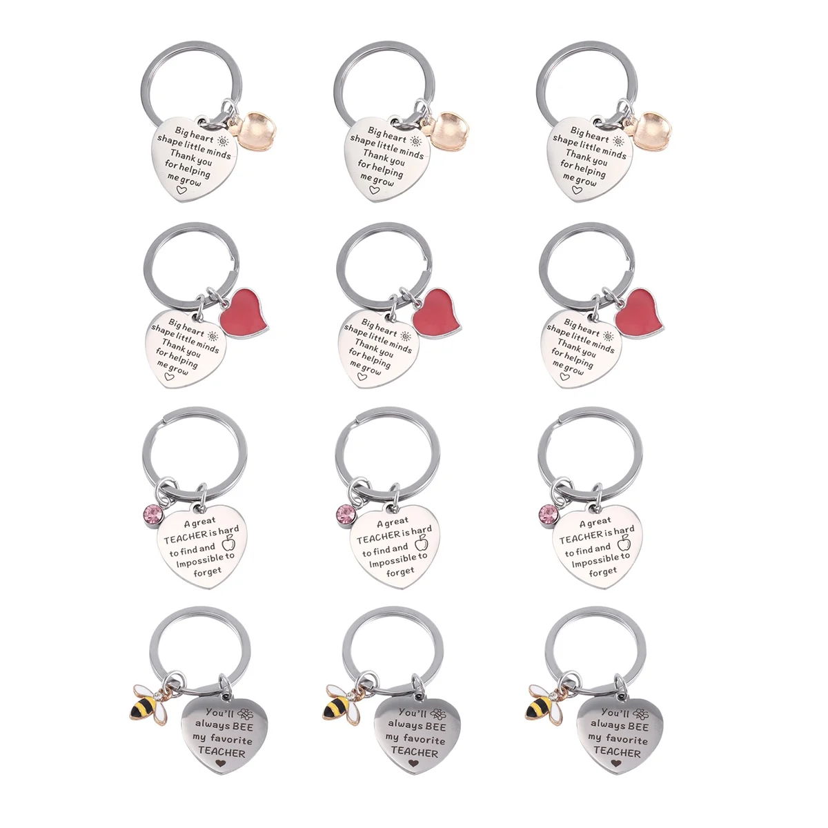 

12 Pieces Teacher Appreciation Keychain Gift Set Graduation for Teacher Thank You Gift for Teacher Love Keychain