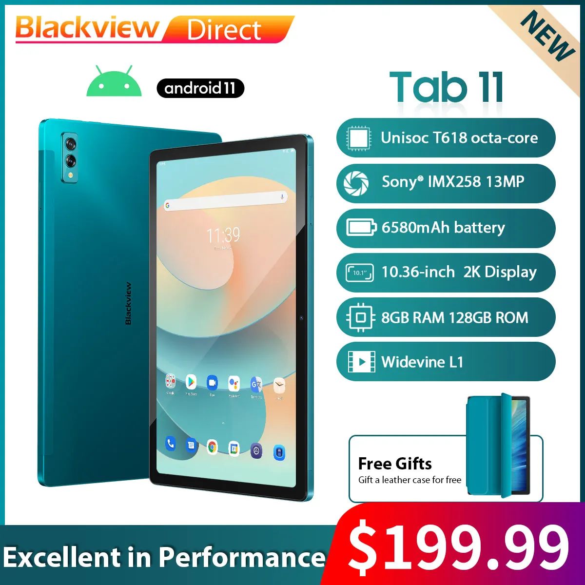 

Blackview Tab 11 10.36 inch 2K Display Unisoc T618 Octa Core 2000*1200 8GB RAM 128GB ROM Android 11 Tablets PC Dual Wifi 6580mAh