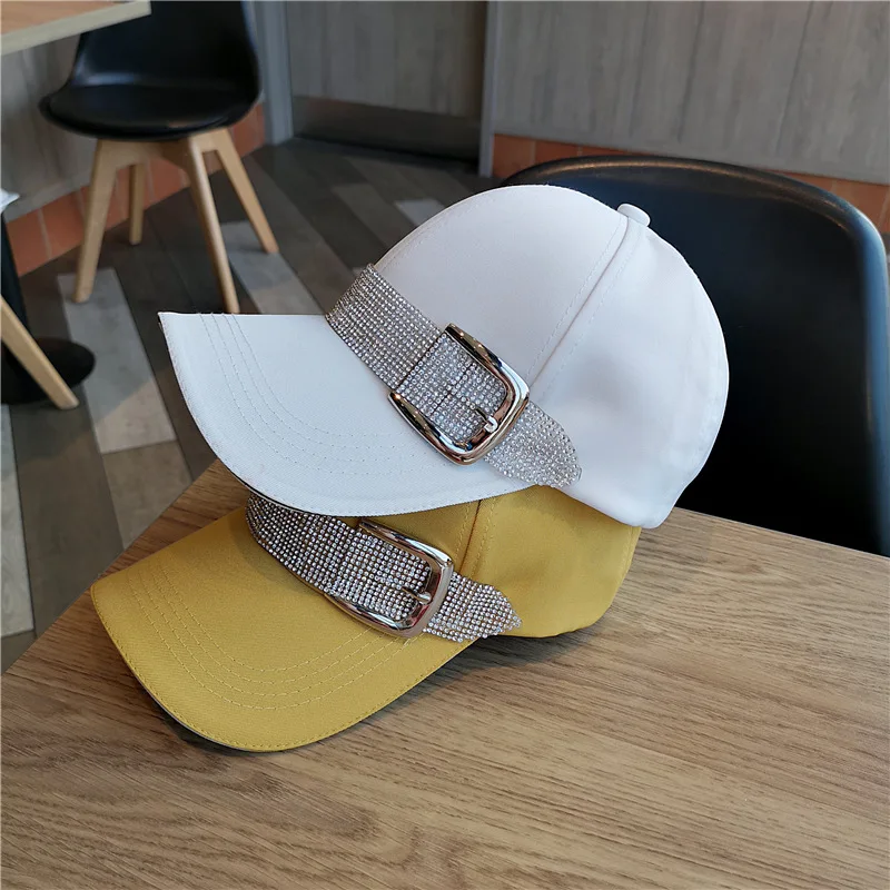 

New Fashion Rhinestone Belt Baseball Caps for Women Men Sport Cap Outdoor Sun Hat Black Hats Wide Brimmed Duck Tongue Hat