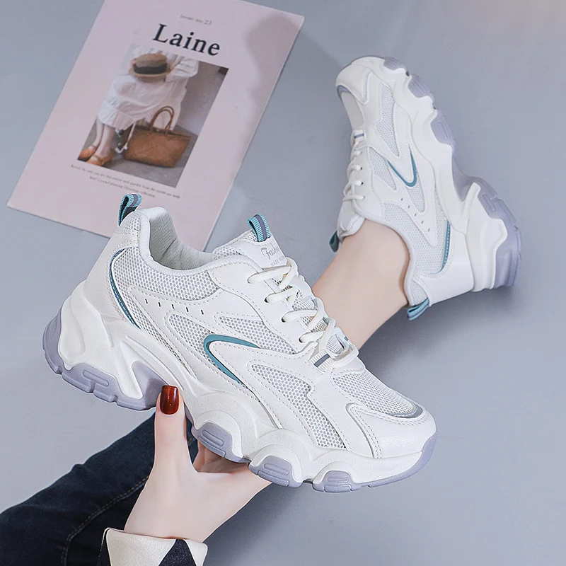 

Женские кроссовки Dad Shoes s2023new, Весенняя сетчатая дышащая женская обувь для бега на толстой подошве, увеличивающая рост Спортивная повседнев...