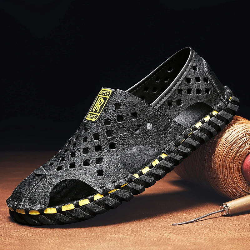 Сандалии CYYTL мужские кожаные Повседневные Дышащие Модные уличные пляжные туфли