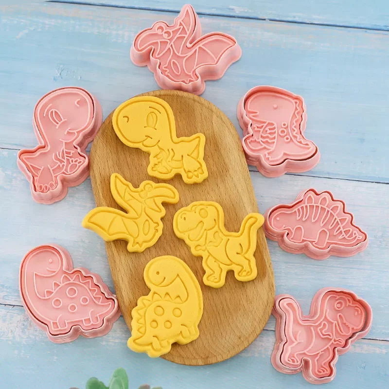 

8 Pcs/set Dinosaur Shape Cookie Cutters Plastic 3D Cartoon Pressable Biscuit Mold Cookie Stamp Kitchen Baking Pastry Bakeware