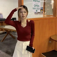 spring and autumn korean long sleeved t shirt top womens halter neck fake two piece knitted sweater 2022 new slim bottoming shi