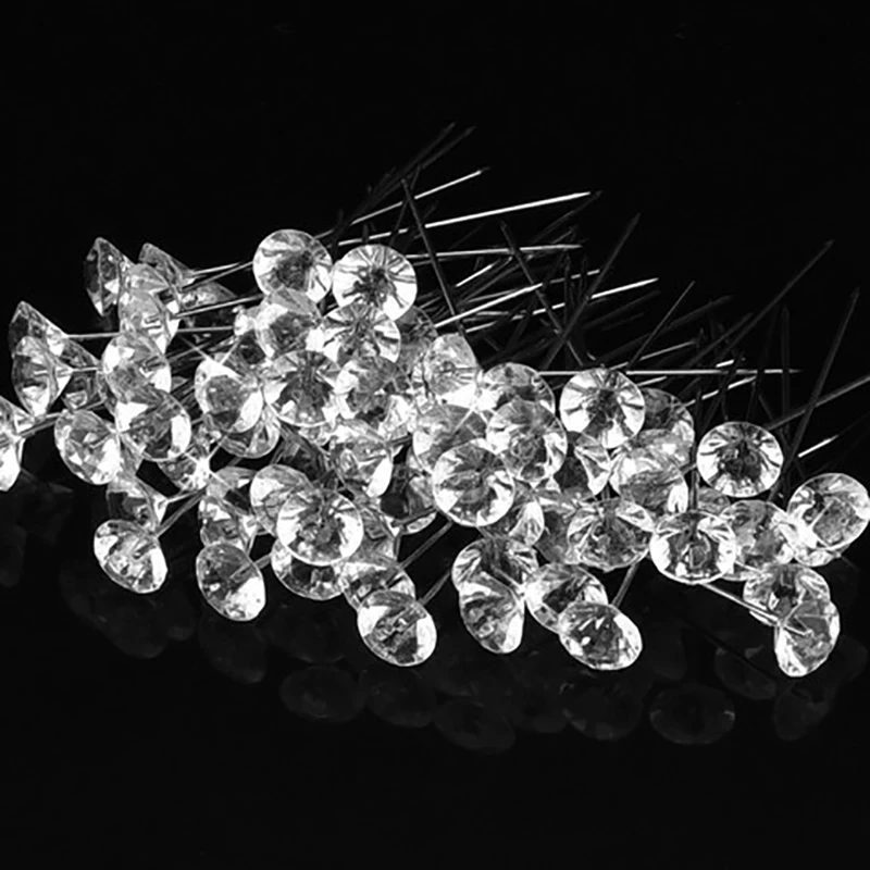50/100pcs Transparent Diamond Pin Zinc Alloy Pins DIY Wedding Bouquet Pins Stitching Needles Sewing Accessories