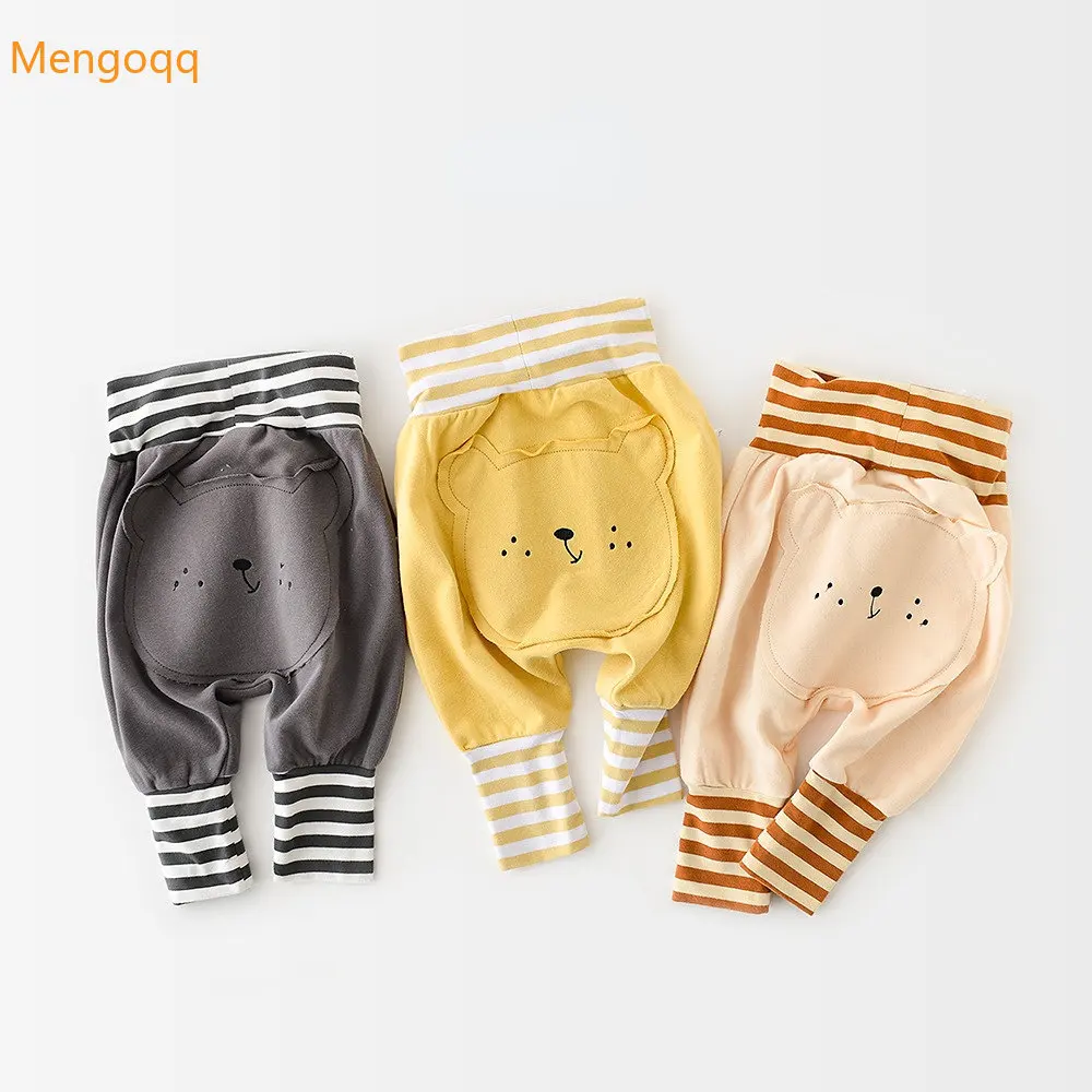 

Mengoqq осенне-зимние утепленные Теплые повседневные штаны в полоску с эластичной талией для маленьких девочек и мальчиков с рисунком