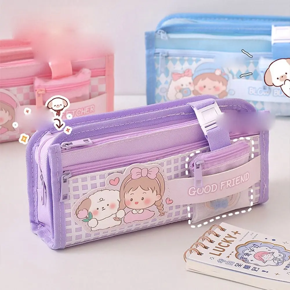 

Korean Style School Supplies Double Layer Desktop Storage Bags Student Stationery Bag Cloth Pencil Bag Pencil Pouch