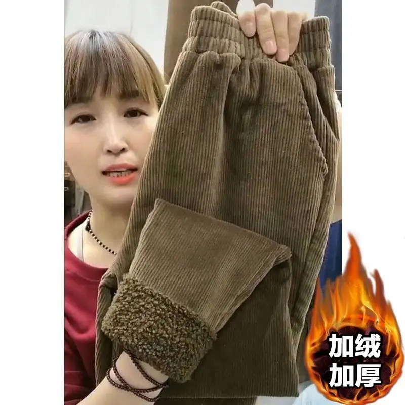 

Women Trousers Spring Autumn Winter Corduroy High Waist Straight Wide Leg Pleated Design Casual Vintage Pants