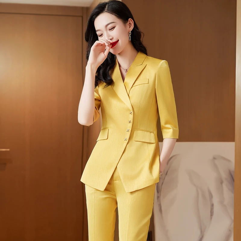 Korean Spring Formal Ladies Red Blazer Women Business Suits with Sets Work Wear Office Uniform Large Size Pants Jacket