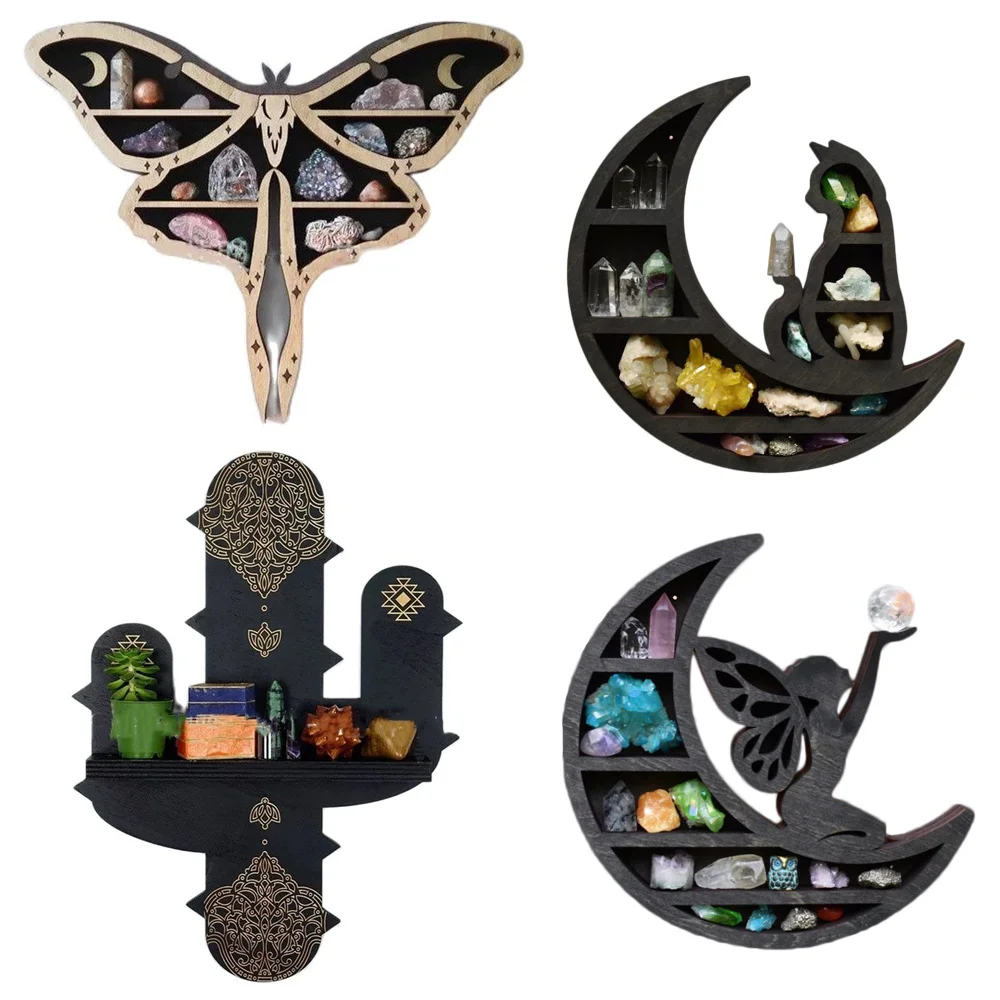 

Black Shelf Dinning Storage Witch Crystal Bed Home Cat Wooden Design Heart For Butterfly Living Display Fairy Wolf Decor Room