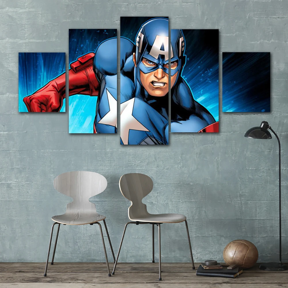 

Художественный постер и принты Капитан Америка, картины на холсте Marvel с супергероями, 5 шт., Настенная картина для гостиной, домашний декор