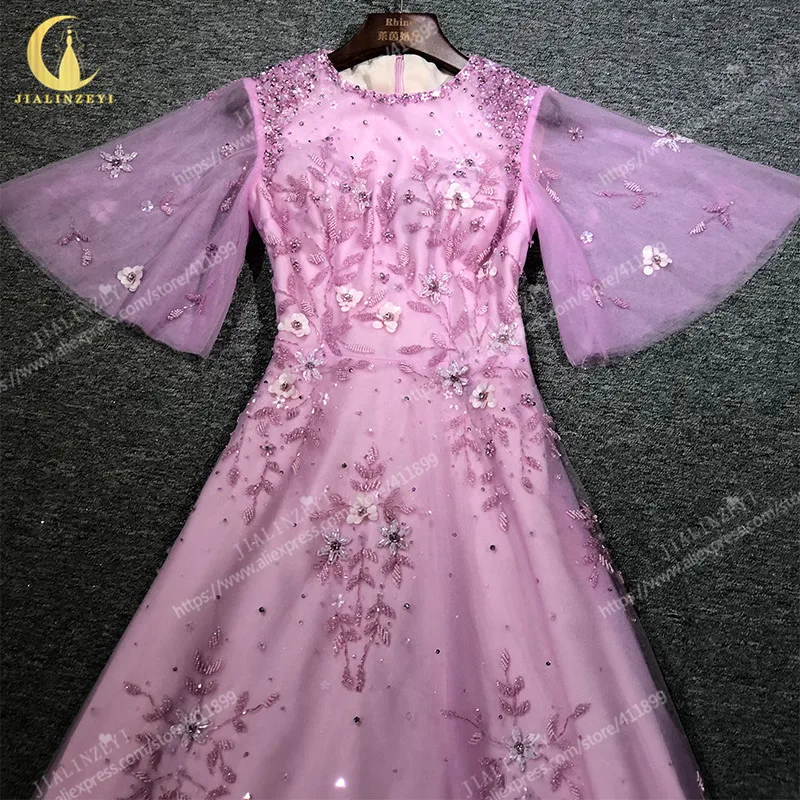 

Женское шифоновое вечернее платье, длинное розовое платье с большими рукавами, 2160