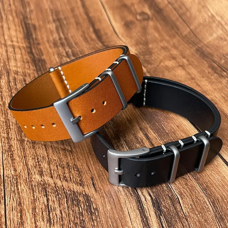 

Genuine Leather Watchband Stainless Steel Buckle Clasp Watch Accessories 18MM 20MM Vintage Strap for Men Wristbands