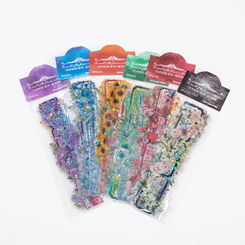 5 листов в упаковке Ленточные наклейки лазерные цветы ароматный флэш-справочник