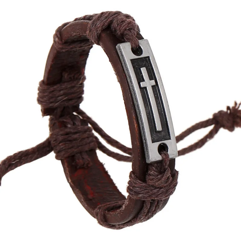 

Woven Leather Wrapped Bracelet Men's Cross Leather Vintage Woven Drawstring Adjustable Bracelet Classic Fine Jewelry Gift