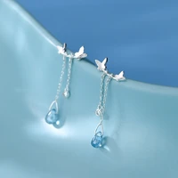 s925 silver earrings fashion double butterfly sterling silver earring women water drop glass tassel earrings pendant jewelry