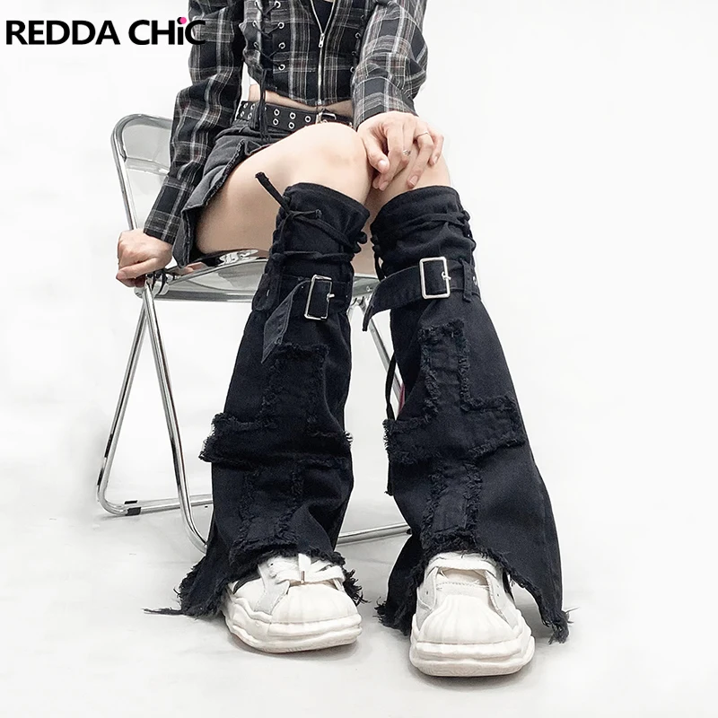 REDDACHiC Original Goth Cross Women's Gaiter Black Leg Warmers Bandage Belts Lolita Girl Denim Cuffs Boots Cover Knee-socks Long