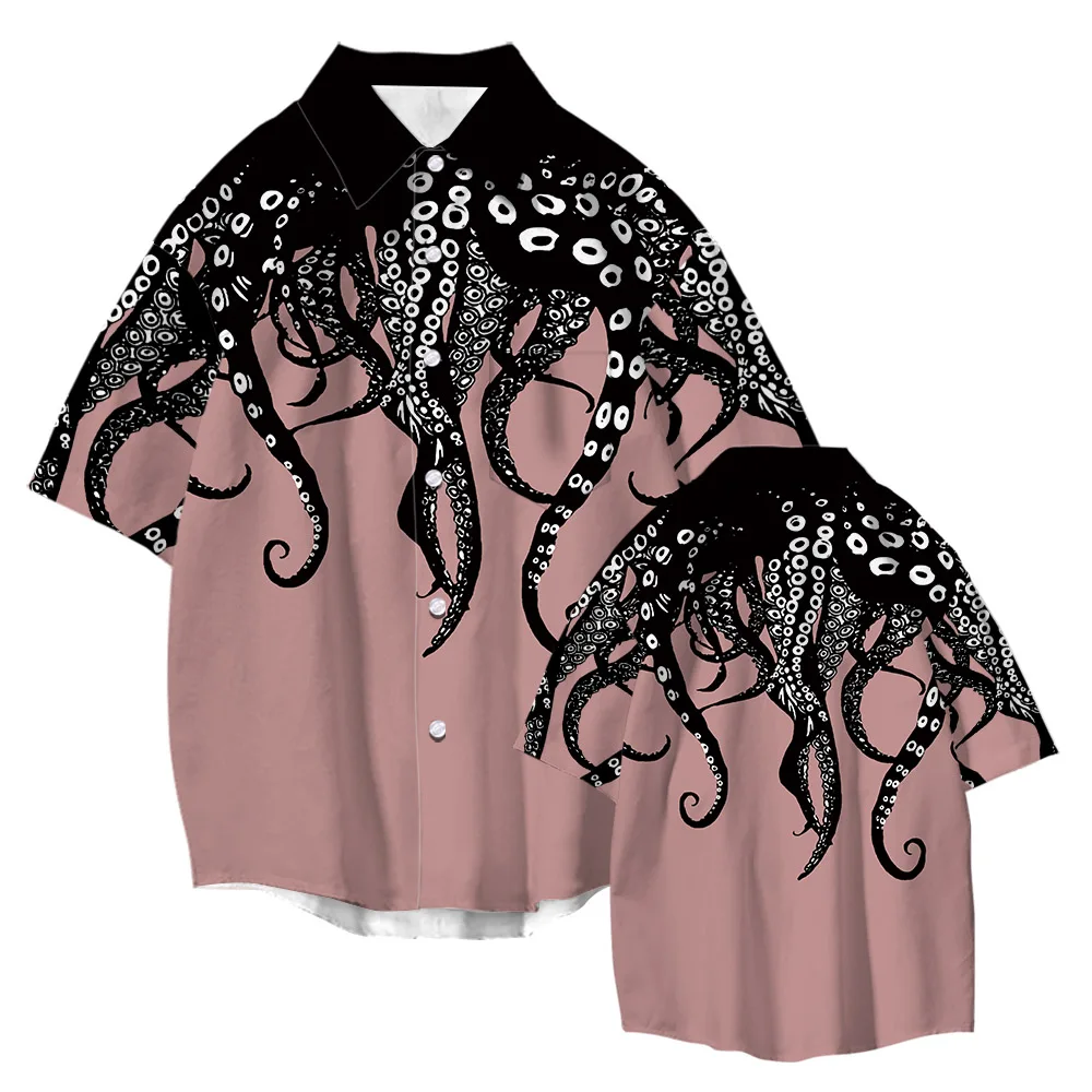 Octopus Tentacle Print Shirts Men Women Hawaiian Beach Oversized Summer Short Sleeve Streetwear Casual Vacation Party Clothing