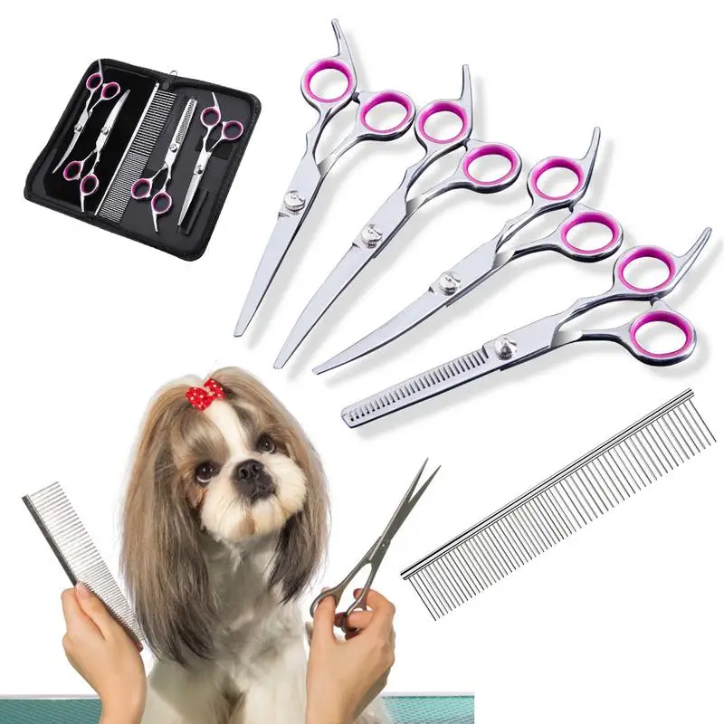 

Pet Dog Hair Cut Scissors Set Stainless Steel Clippers Flat Tooth Cut Pet Kit Dogs Grooming Hair Cutting Scissor Set Beauty Tool