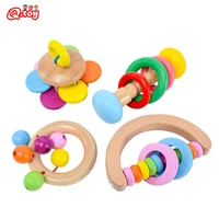 1pc baby montessori rattle wooden hand bell orff musical instruments intellectual early educational learning toy newborn gift