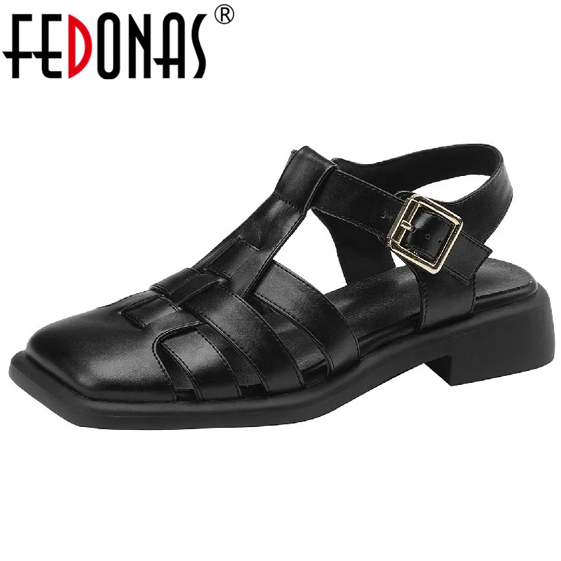 

FEDONAS/выразительные женские босоножки; Коллекция 2022 года; Сезон лето; Туфли-гладиаторы на низком каблуке с квадратным носком и пряжкой; Женск...