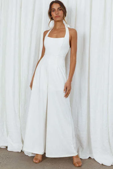

2022 Women Jumpsuits New Solid Color Hanging Neck Open Back Wide Leg Casual Onepiece Pants Spring Summer