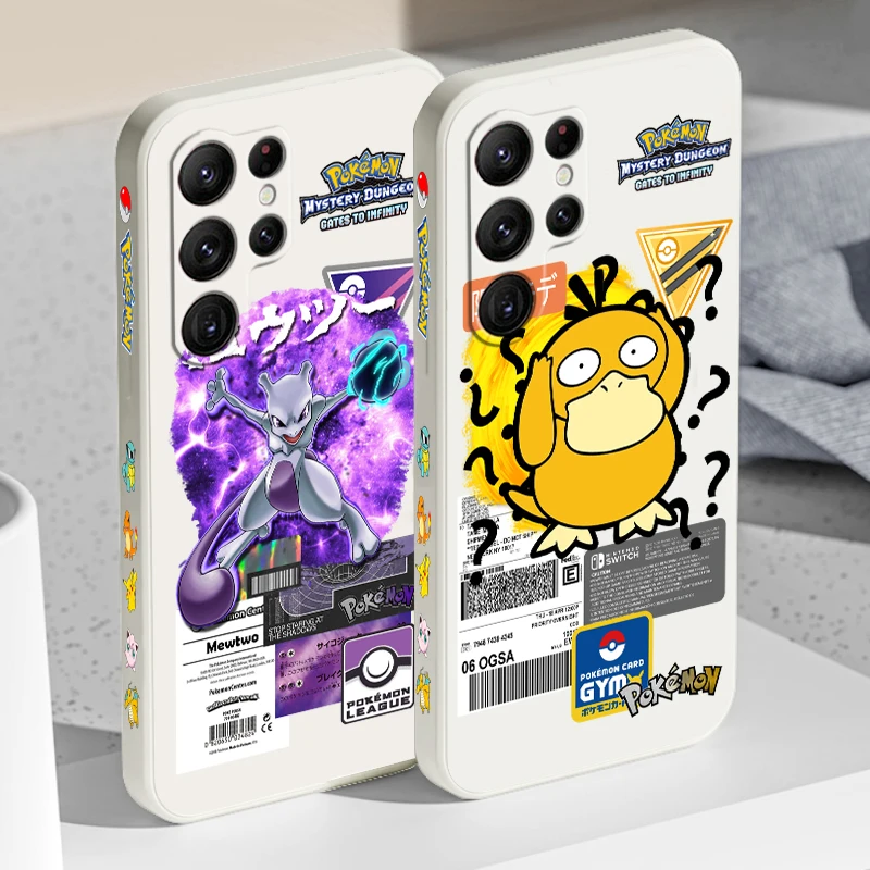 

Pokemon Mewtwo Gengar Psyduck Phone Case For Samsung Galaxy S23 S22 S21 S20 FE S10 Plus Lite Ultra 4G 5G Liquid Left Rope Cover