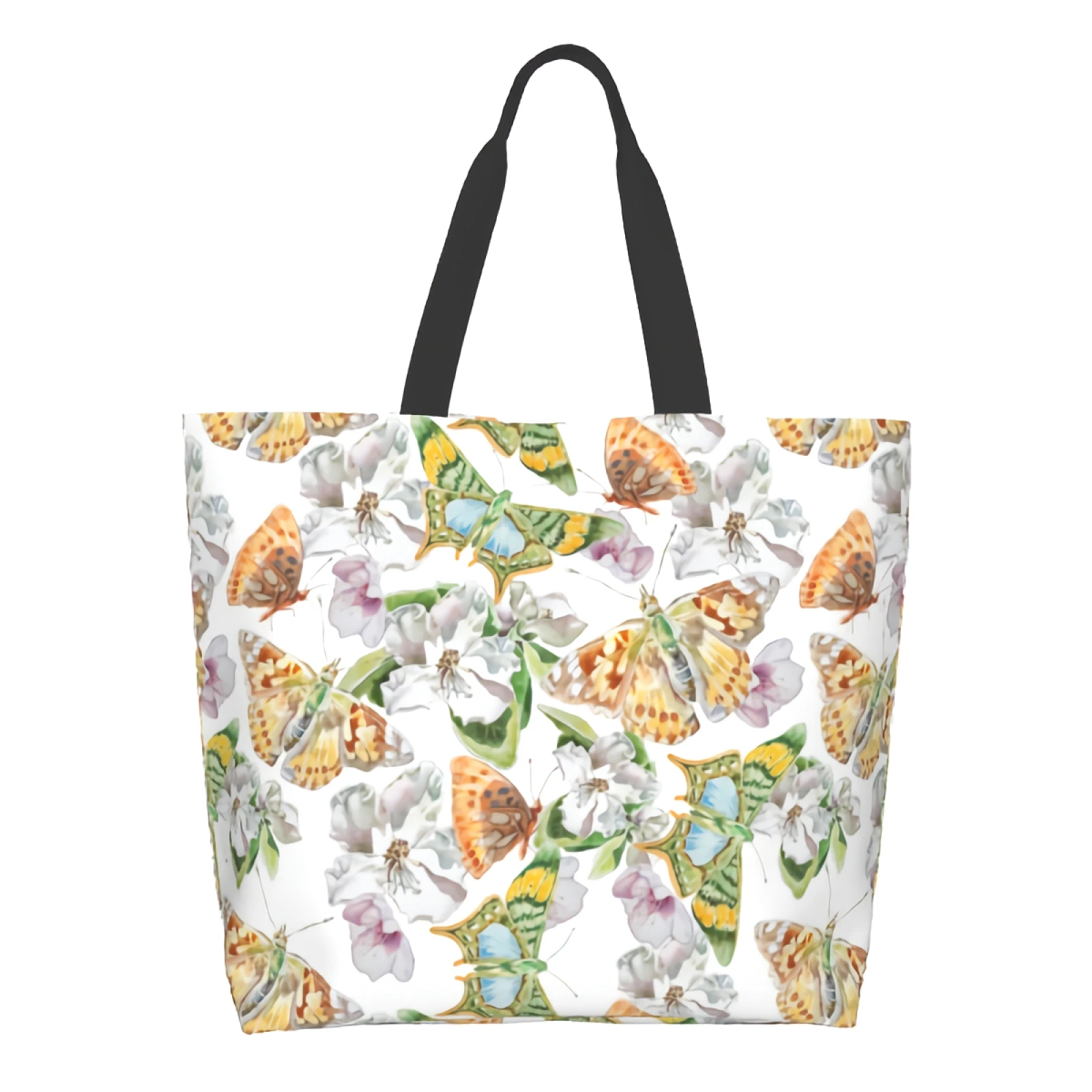 

Watercolor Butterflies Flowers Canvas Tote Bag for Women Reusable Grocery Bags Bulk Large Casual Shopping Shoulder Handbag