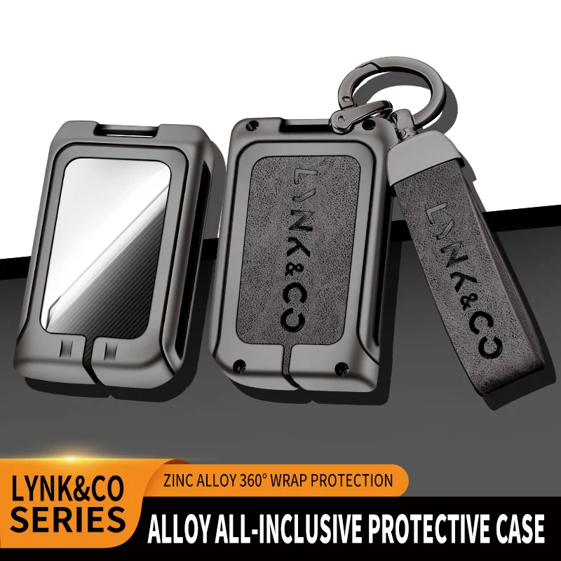 

New Zinc Alloy+Leather+TPU Key Chain Car Remote Key Bag 2022 For Lynk&Co 05 06 09 Accessories