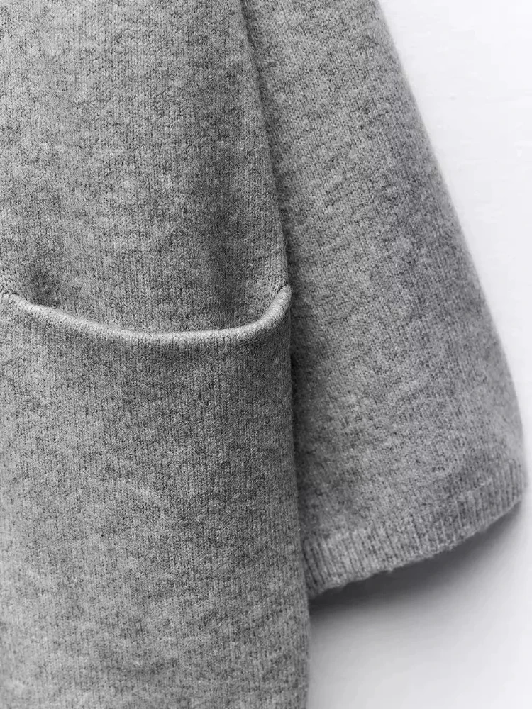 Zbza Женский Вязаный Кардиган Пальто Средней Длины Круглый Вырез Длинный Рукав