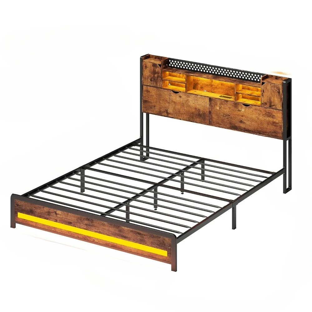 Каркас кровати размера queen-size с зарядной станцией светодиодной подсветкой RGB