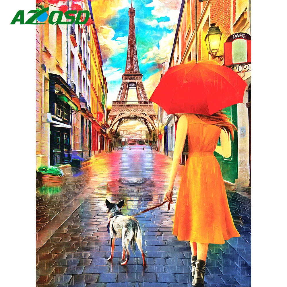 

AZQSD DIY Diamond Mosaic Street Cross Stitch Diamond Painting Dog Landscape New Arrival Embroidery Girl Rhinestones Home Decor