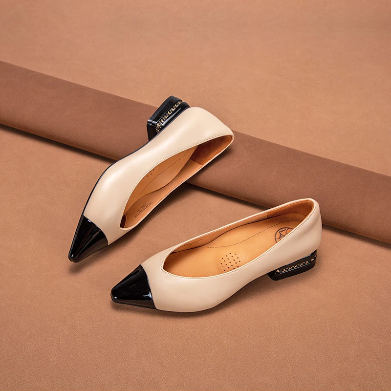 

CHCH Low Heel Shoes Ladies Professional Etiquette Sheepskin temperament Formal Interview Pointed Work Casual leather Shoes Women