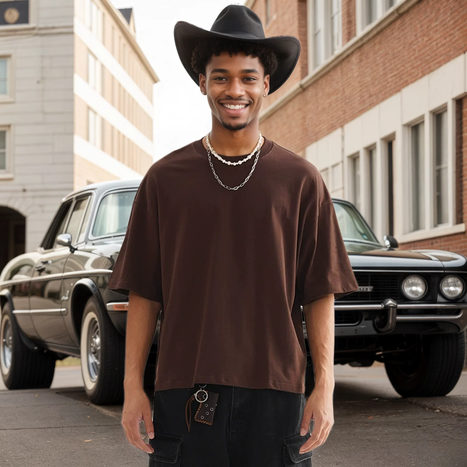 Мужская хлопковая футболка Boxy Fit 240GSM с заниженными плечами уличная рубашка