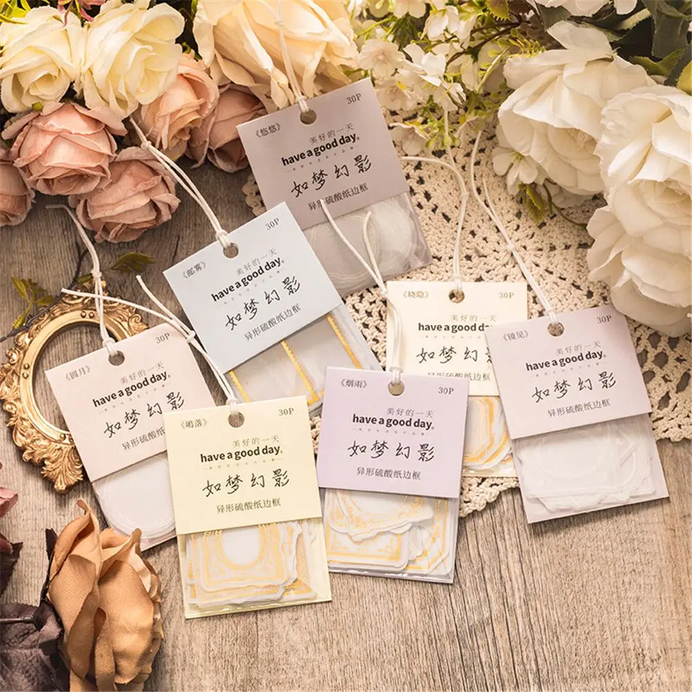 

30pcs/pack DIY Scrapbooking Junk Journals Vintage Collage Decorative Sticker Frame Stickers Message Memo Rim Deco Paper