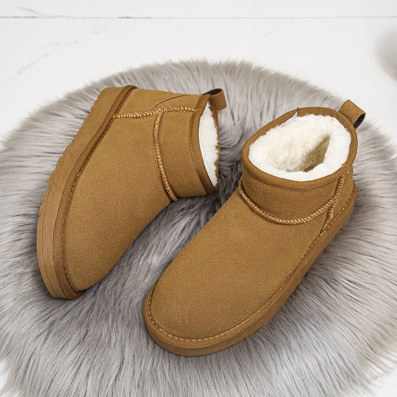 

Новые Классические женские Мини-сапоги для снежной погоды, женские ботильоны из воловьей кожи, зимняя женская обувь, женские ботинки на пла...