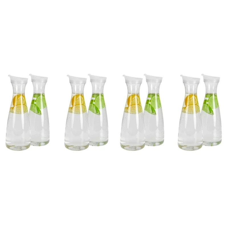 

8Pcs 1L Plastic Water Carafes With White Flip Tab Lids- Food Grade & Recyclable Shatterproof Pitchers - Juice Jar