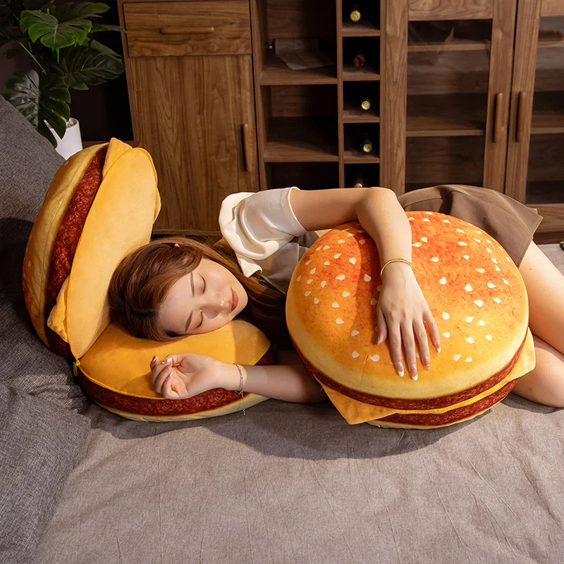 

40CM Nice Simualtion Plush Food Bread Toast Hamburger Pillow Real Life Stuffed Food Toys Home Sofa Floor Cushion Decor