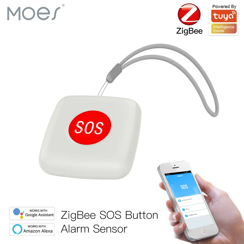 Moes Tuya ZigBee SOS Button Sensor Alarm Elderly Children Alarm Emergency Help Switch Tuya Smart Life App Remote Control alexa