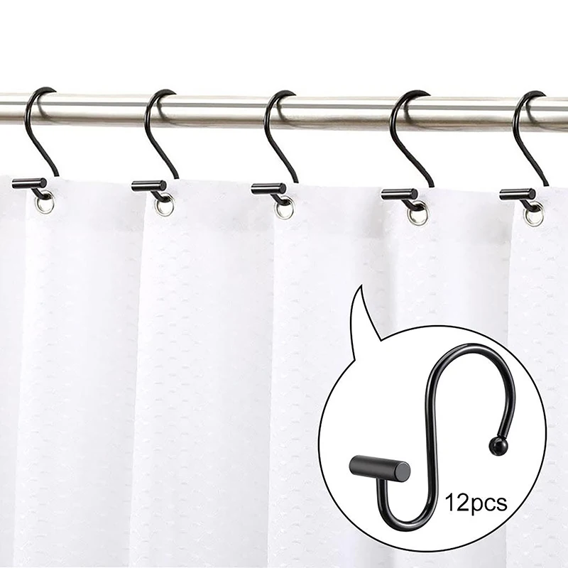 

12/24 Pcs Metal Shower Curtain Hooks S Shaped Design Shower Curtain Rod Rings for Bathroom