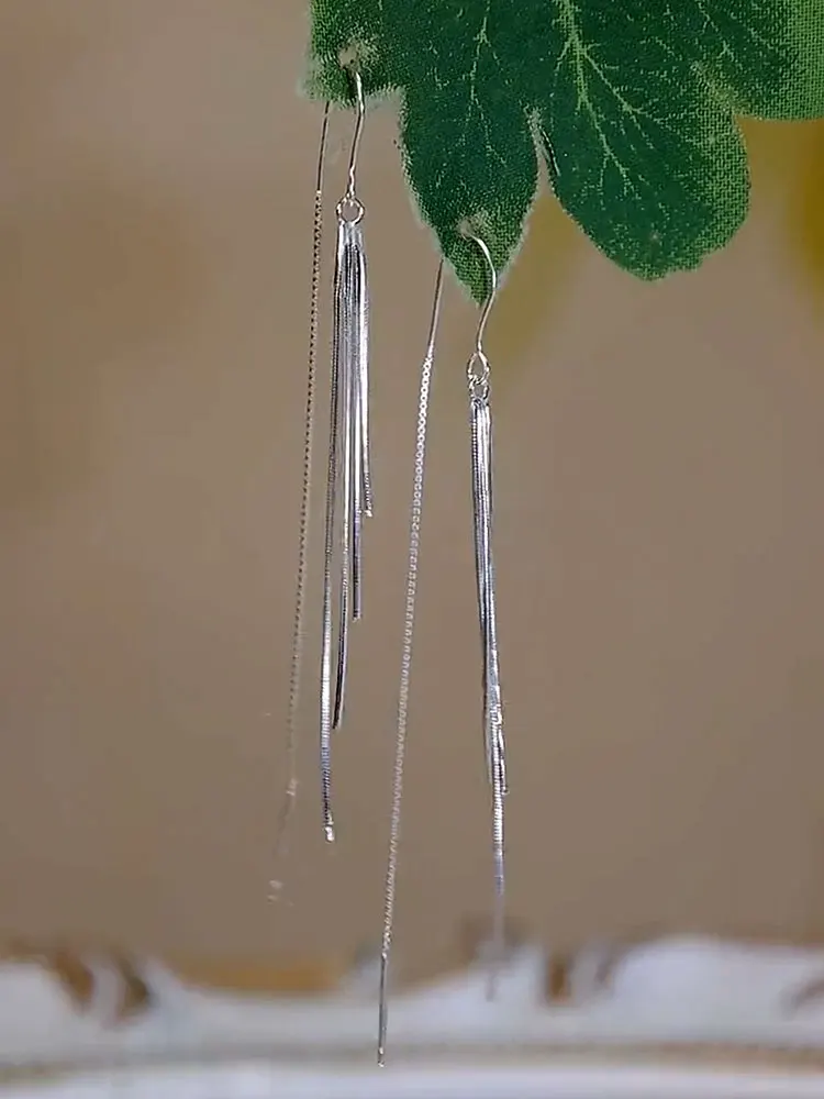 Silver Snake Bones Chain Tassel Hanging Earrings Women Ins Sle Design Versatile High Sense Make Your Face Lo...