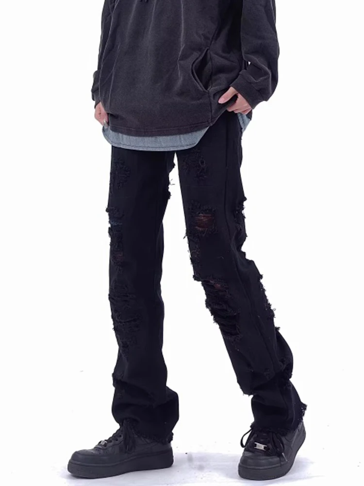 Retro Black Letter Embroidered Jeans Y2k Men's Jeans Fashion Boyfriend Style Jeans Street Style Boyfriend Boyfriend Style Jeans