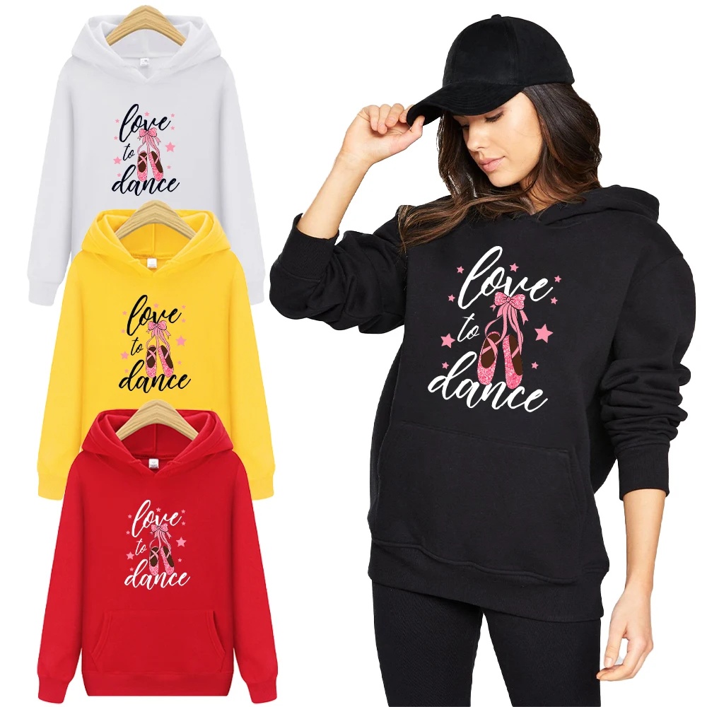 

NO19 Women Hoodies Love to Dance Print Sweatshirts Autumn Female Fleece Casual O-Neck Pullover Woman Clothes Tops