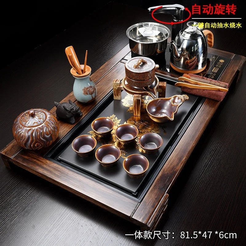

Strong Stone Kung fu Tea Set Solid Wood Tea Tray Full Set Automatic Water Induction Cooker