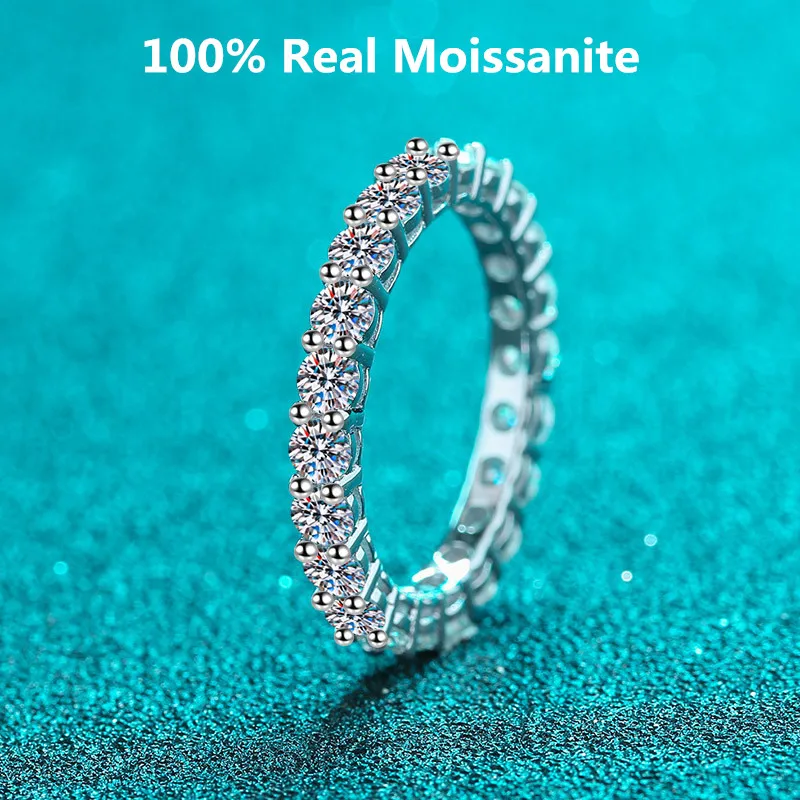 

2.2CT 3MM Full Eternity Moissanite Ring D Color Lab Created Diamond Sterling Silver Eternity Wedding Band Ring for Women Gift