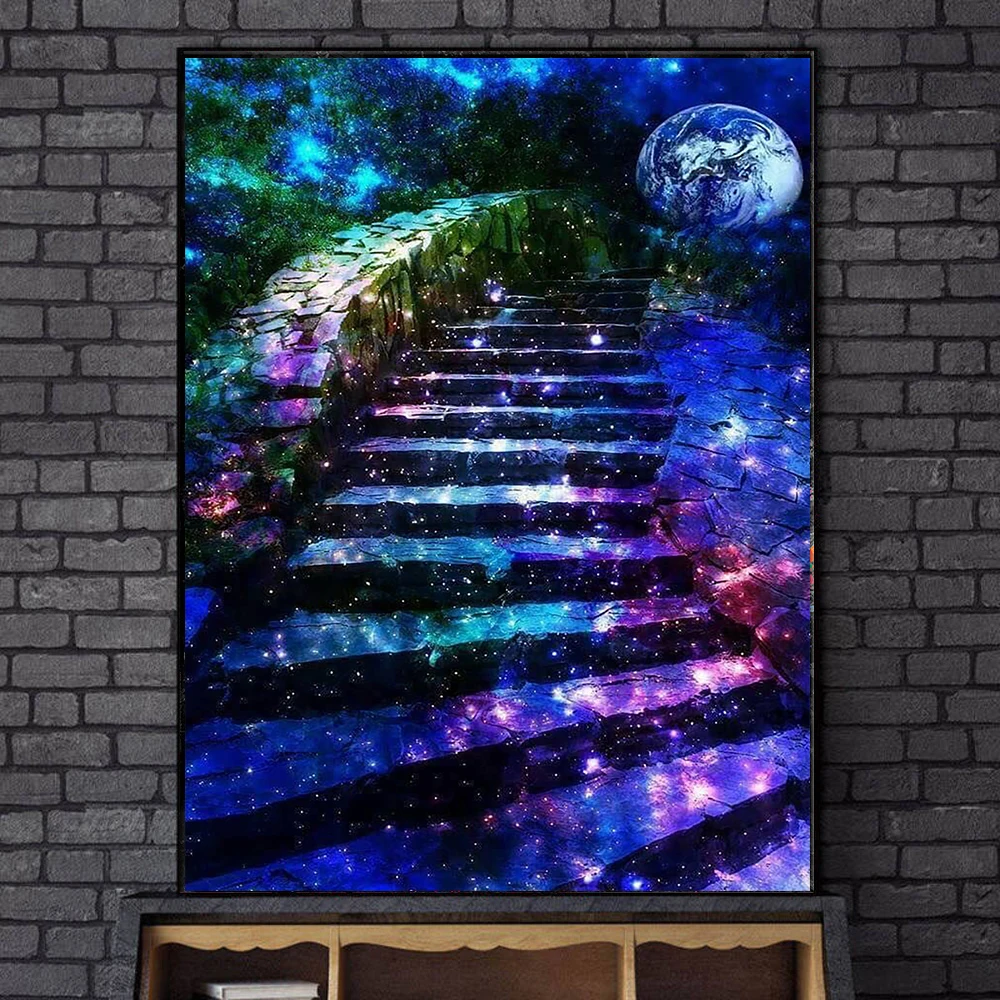 

Мозаика из страз «лестница ночью», картина из страз с подсветкой, искусственная мозаика, вышивка крестиком, украшение для дома