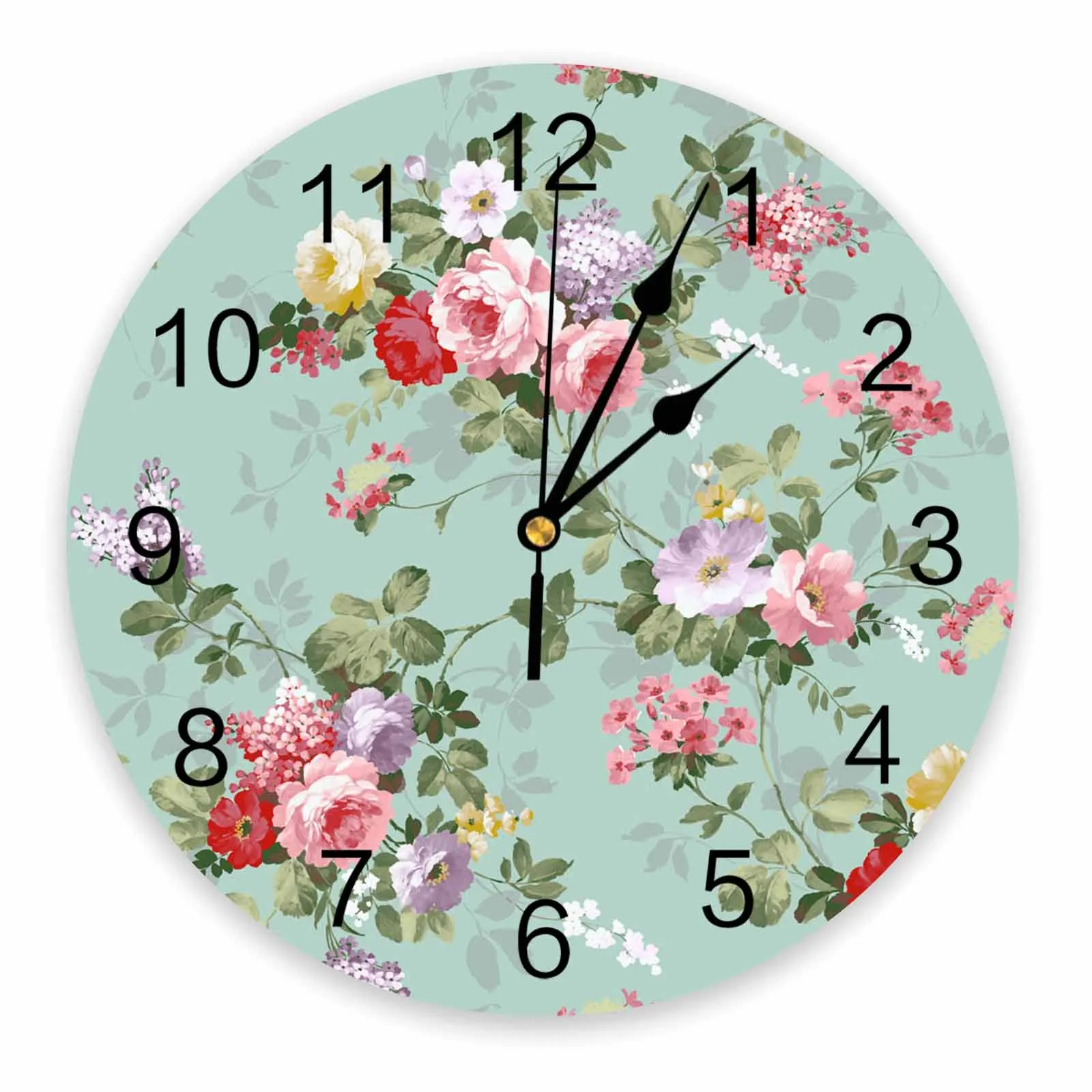 Pink Flowers Leaves Plant  Decorative Round Wall Clock Arabi
