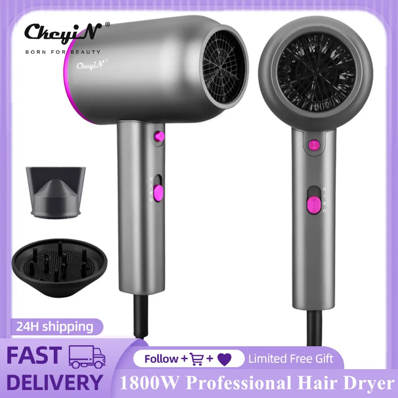 

CkeyiN 1800W Professional Hair Dryer Negative Ionic Strong Wind Salon Home Dryer Hot &Cold Dry Hair Electric Modeling Hair Dryer
